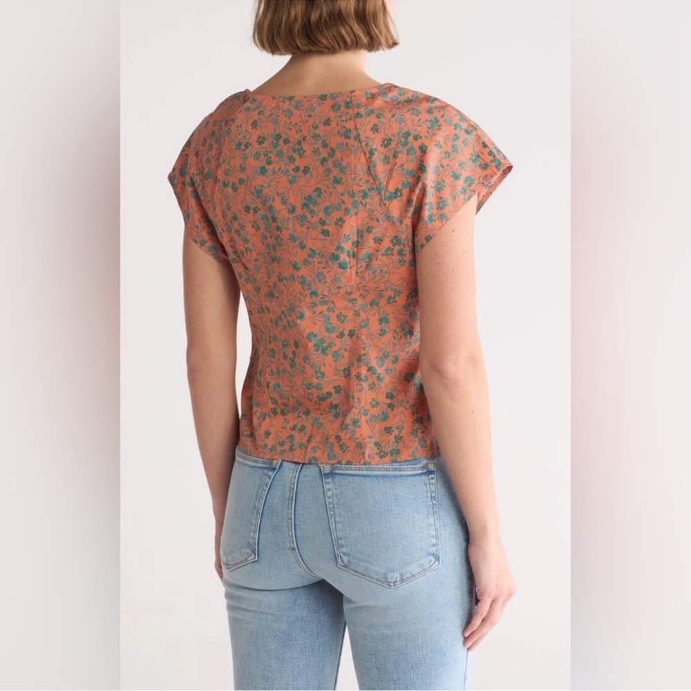 Madewell Amari Twist Detail Shirt Sunset Haze Orange Green Size 4 V Neck - Picture 4 of 15